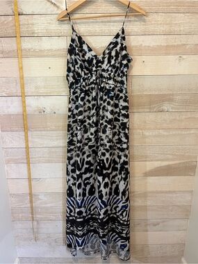 Jennifer Lopez Black, White & Blue Animal Print Maxi Dress